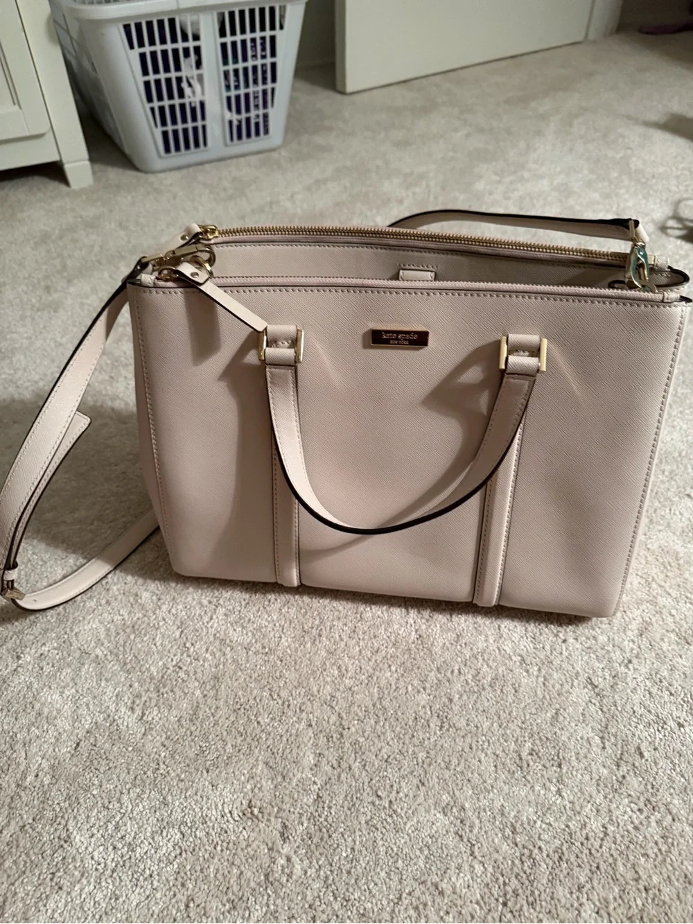 Kate Spade Pebbled Leather Satchel in Light beige